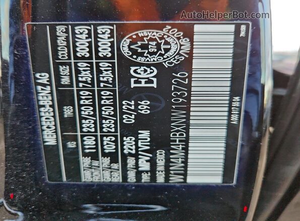 W1N4M4HBXNW193726 2022 MERCEDES-BENZ GLB-CLASS Black Widok naklejki z numerem VIN