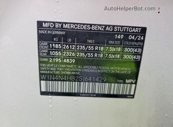 W1N4N4HB2SJ641429 2025 MERCEDES-BENZ GLA Белый 