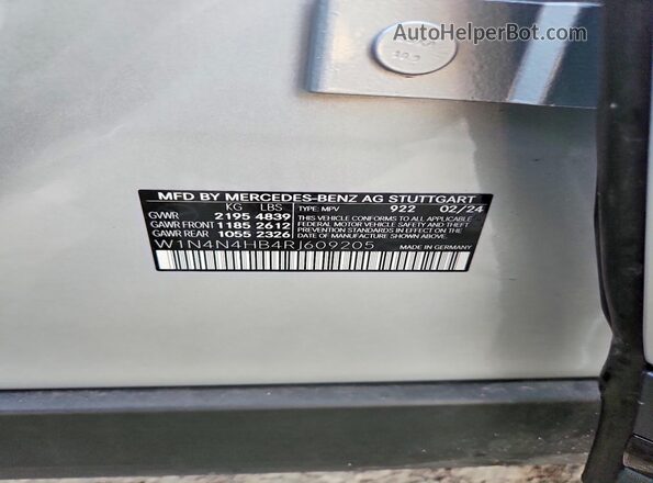 W1N4N4HB4RJ609205 2024 MERCEDES-BENZ GLA Silver VIN կոդի պիտակի տեսք