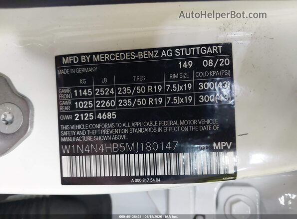 W1N4N4HB5MJ180147 2021 MERCEDES-BENZ GLA 250 White Շարժիչի բաժամունքի տեսք