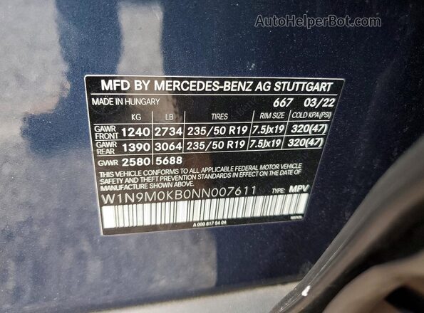 W1N9M0KB0NN007611 2022 MERCEDES-BENZ EQB Синий 