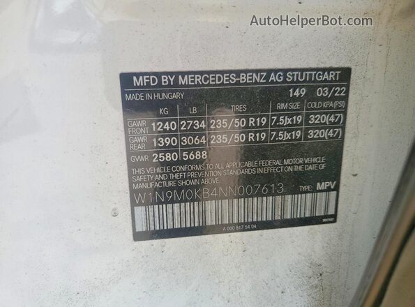 W1N9M0KB4NN007613 2022 MERCEDES-BENZ EQB White 