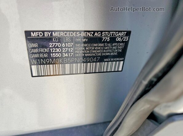 W1N9M0KB5PN049047 2023 MERCEDES-BENZ EQB Silver Вид наклейки з VIN-кодом