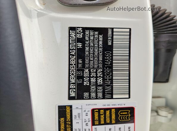 W1NKJ4HB2RF146860 2024 MERCEDES-BENZ GLC-CLASS Белый Вид наклейки с VIN-кодом