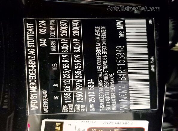 W1NKM4HB4RF153848 2024 MERCEDES-BENZ GLC-CLASS Black Widok naklejki z numerem VIN