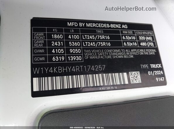 W1Y4KBHY4RT174257 2024 MERCEDES-BENZ SPRINTER White Շարժիչի բաժամունքի տեսք