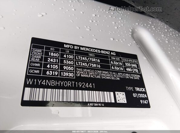 W1Y4NBHY0RT192441 2024 MERCEDES-BENZ SPRINTER White Widok komory silnika