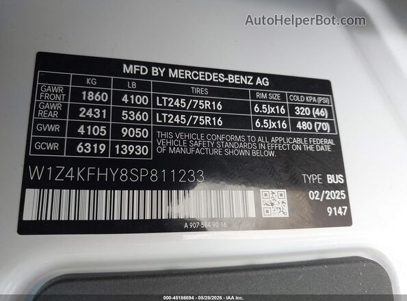W1Z4KFHY8SP811233 2025 MERCEDES-BENZ SPRINTER White ძრავის განყოფილების ხედი