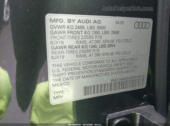 WA11AAGU6S2024918 2025 AUDI ALL Gray Շարժիչի բաժամունքի տեսք