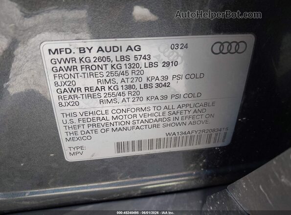 WA134AFY2R2083415 2024 AUDI SQ5 Gray Вид підкапотного простору
