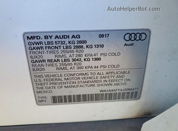WA1A4AFY4J2058477 2018 AUDI SQ5 White 