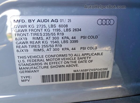 WA1A5BFZXSP040386 2025 AUDI Q4 Gray 