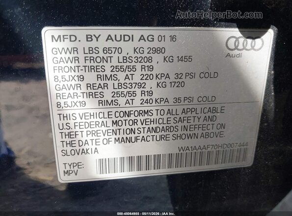 WA1AAAF70HD007444 2017 AUDI Q7 Brown Շարժիչի բաժամունքի տեսք