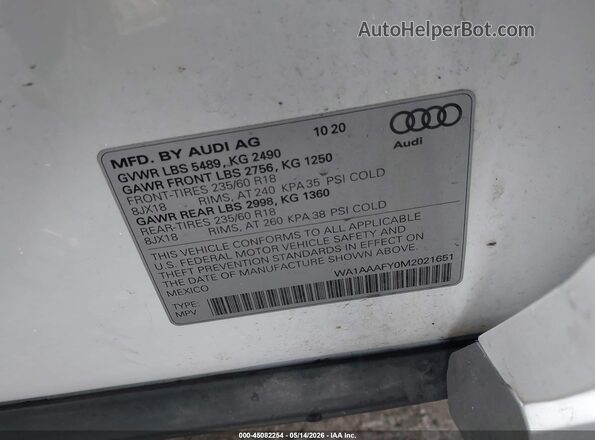 WA1AAAFY0M2021651 2021 AUDI Q5 Белый Вид подкапотного пространства