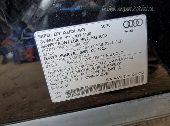 WA1AAAGE9MB008093 2021 AUDI E-TRON Черный Вид подкапотного пространства