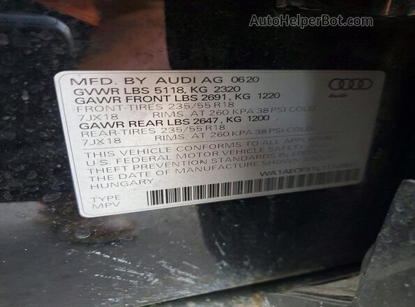 WA1AECF31L1114607 2020 AUDI Q3 Black Widok naklejki z numerem VIN