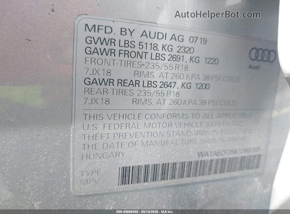 WA1AECF35K1086065 2019 AUDI Q3 Gray Engine compartment view