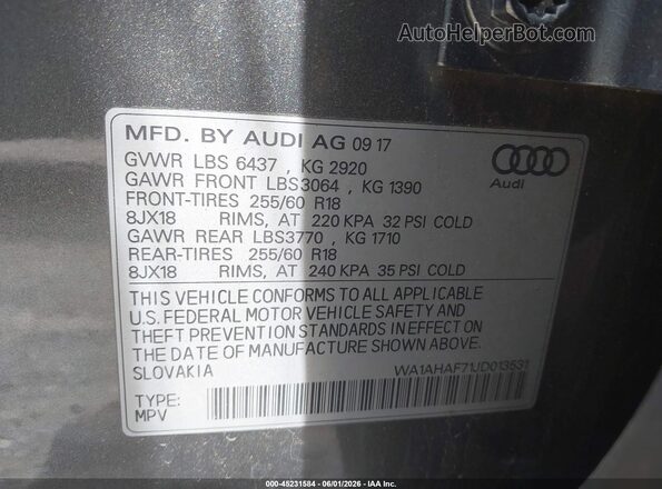 WA1AHAF71JD013531 2018 AUDI Q7 Gray 