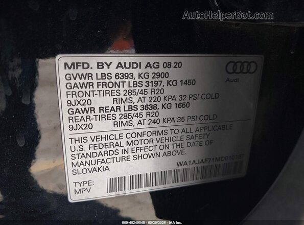 WA1AJAF71MD010167 2021 AUDI Q7 Black 