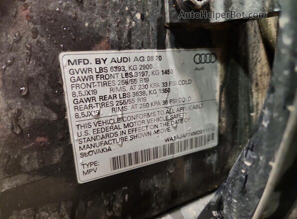 WA1AJAF74MD011510 2021 AUDI Q7 Gray VIN კოდის სტიკერის ხედი