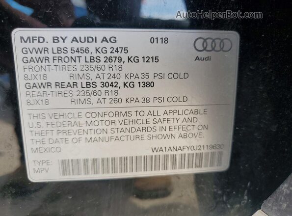 WA1ANAFY0J2119630 2018 AUDI Q5 Black 