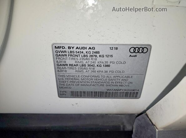 WA1ANAFY3K2039014 2019 AUDI Q5 White 