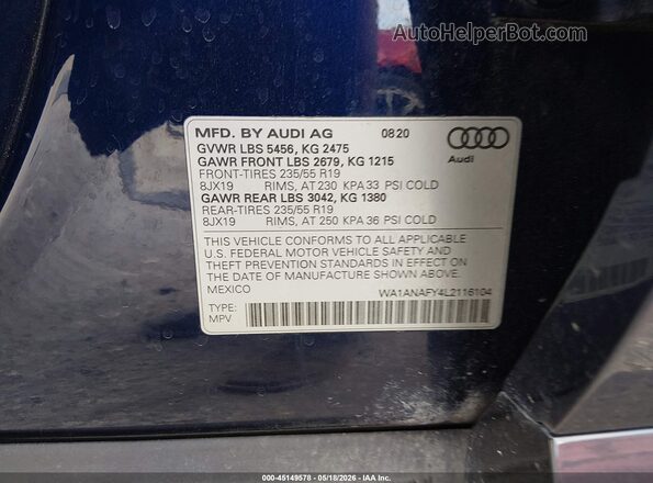 WA1ANAFY4L2116104 2020 AUDI Q5 Blue 