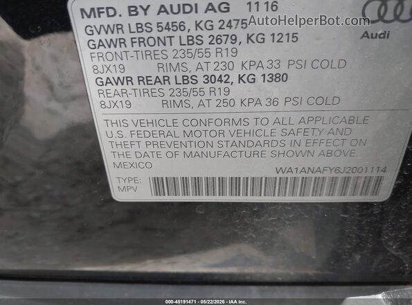 WA1ANAFY6J2001114 2018 AUDI Q5 Black Շարժիչի բաժամունքի տեսք