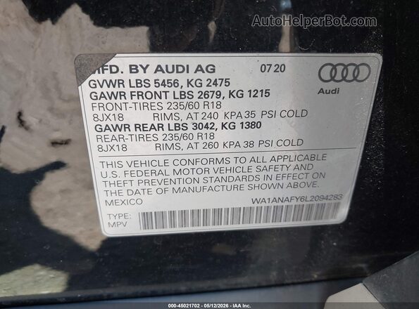 WA1ANAFY6L2094283 2020 AUDI Q5 Black Շարժիչի բաժամունքի տեսք