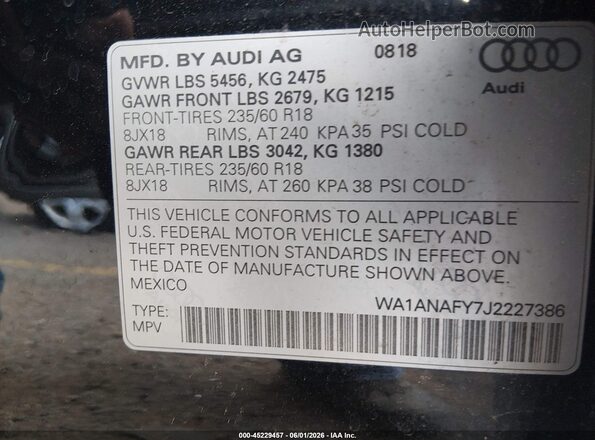 WA1ANAFY7J2227386 2018 AUDI Q5 Black ძრავის განყოფილების ხედი