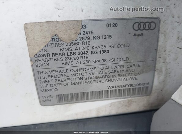 WA1ANAFY9L2064016 2020 AUDI Q5 White Engine compartment view