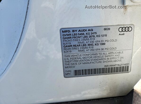 WA1ANAFY9L2114221 2020 AUDI Q5 White 