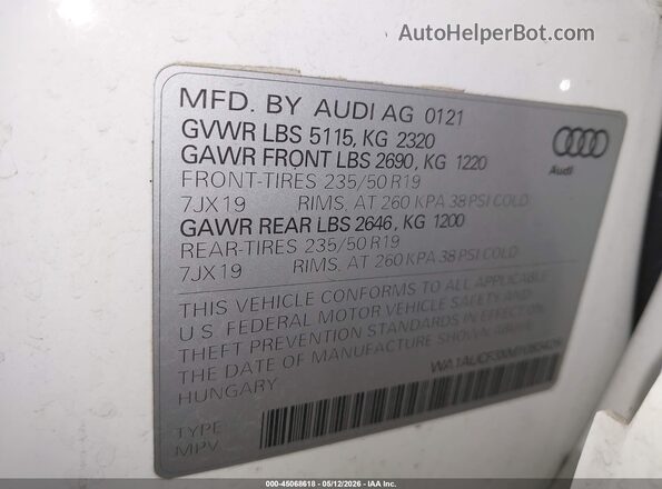 WA1AUCF3XM1083426 2021 AUDI Q3 White Вид підкапотного простору