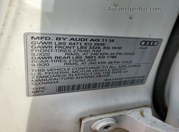 WA1AVAF1XKD015039 2019 AUDI Q8 Белый 