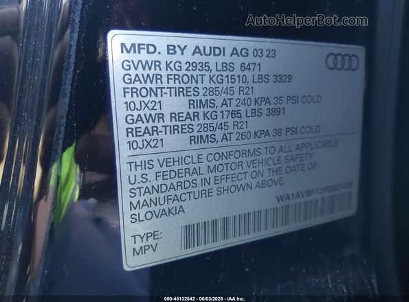 WA1AVBF12PD027439 2023 AUDI Q8 Black Շարժիչի բաժամունքի տեսք