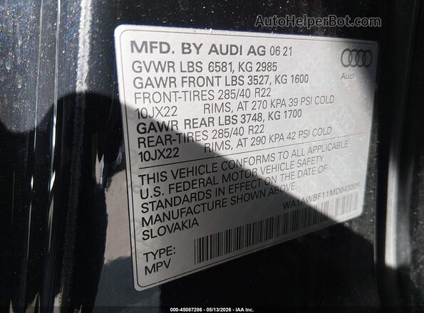 WA1AWBF11MD043009 2021 AUDI SQ8 Black ძრავის განყოფილების ხედი