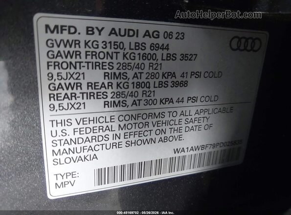 WA1AWBF79PD025835 2023 AUDI SQ7 Серый Вид подкапотного пространства