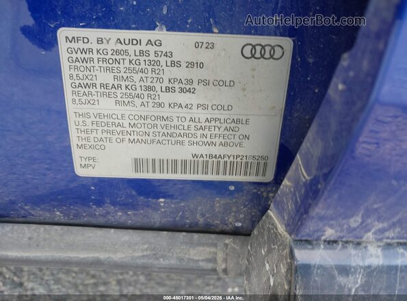 WA1B4AFY1P2185250 2023 AUDI SQ5 Blue 