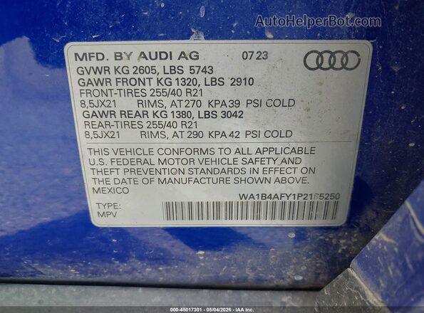 WA1B4AFY1P2185250 2023 AUDI SQ5 Blue 