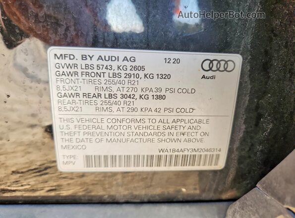 WA1B4AFY3M2046314 2021 AUDI SQ5 Black 