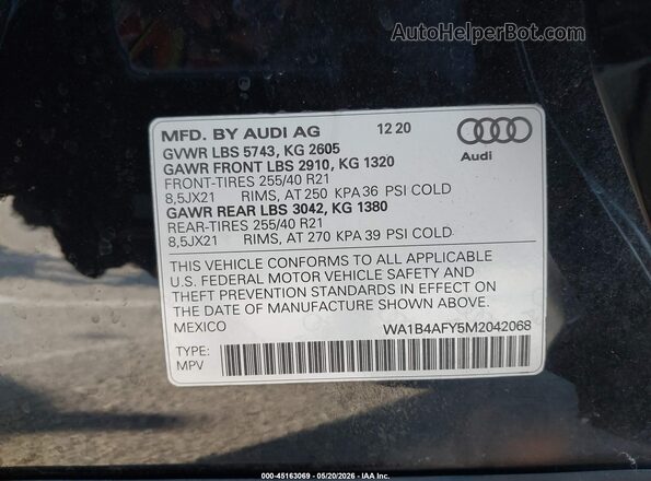 WA1B4AFY5M2042068 2021 AUDI SQ5 Black ძრავის განყოფილების ხედი