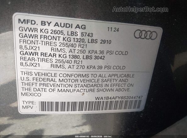 WA1B4AFY6S2044747 2025 AUDI SQ5 Серый Вид подкапотного пространства