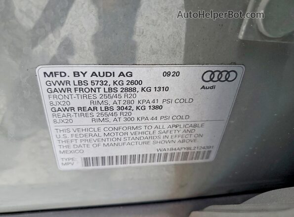 WA1B4AFY8L2124391 2020 AUDI SQ5 Gray VIN sticker view