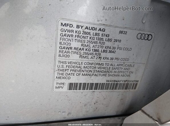 WA1B4AFY9P2006758 2023 AUDI SQ5 Silver Vista del compartimento del motor