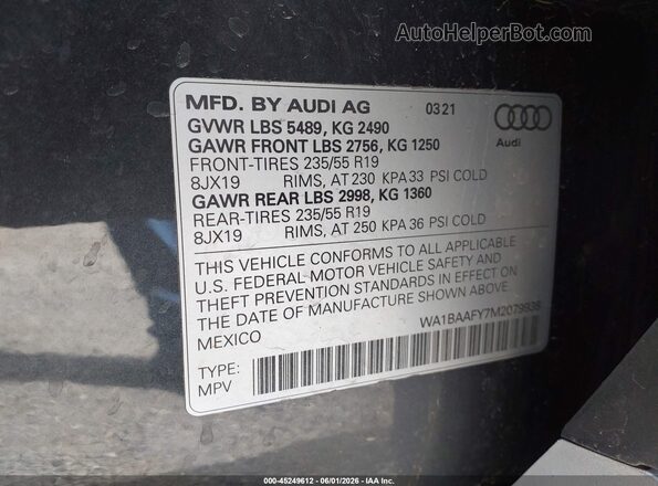 WA1BAAFY7M2079938 2021 AUDI Q5 Серый Вид подкапотного пространства