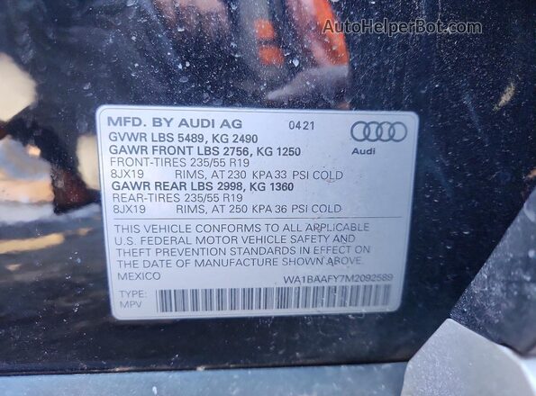 WA1BAAFY7M2092589 2021 AUDI Q5 Black 
