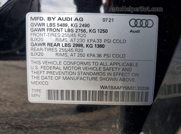 WA1BAAFY9M2133238 2021 AUDI Q5 Black 
