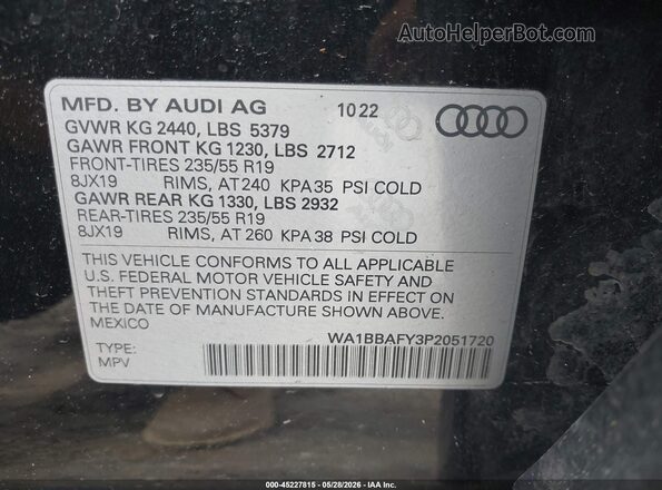 WA1BBAFY3P2051720 2023 AUDI Q5 Черный Вид подкапотного пространства