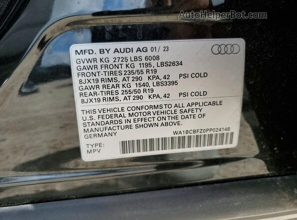 WA1BCBFZ0PP024148 2023 AUDI Q4 Black VIN sticker view