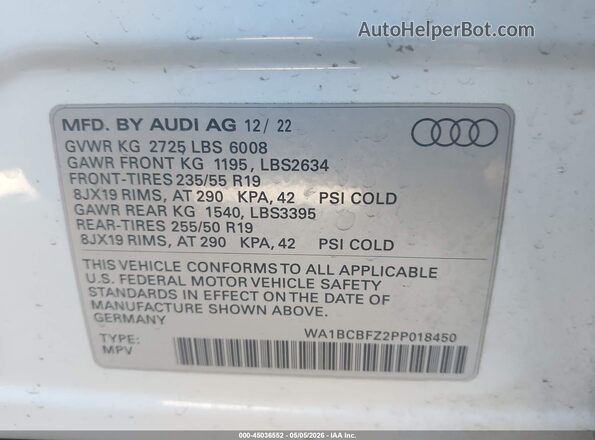 WA1BCBFZ2PP018450 2023 AUDI Q4 White Շարժիչի բաժամունքի տեսք